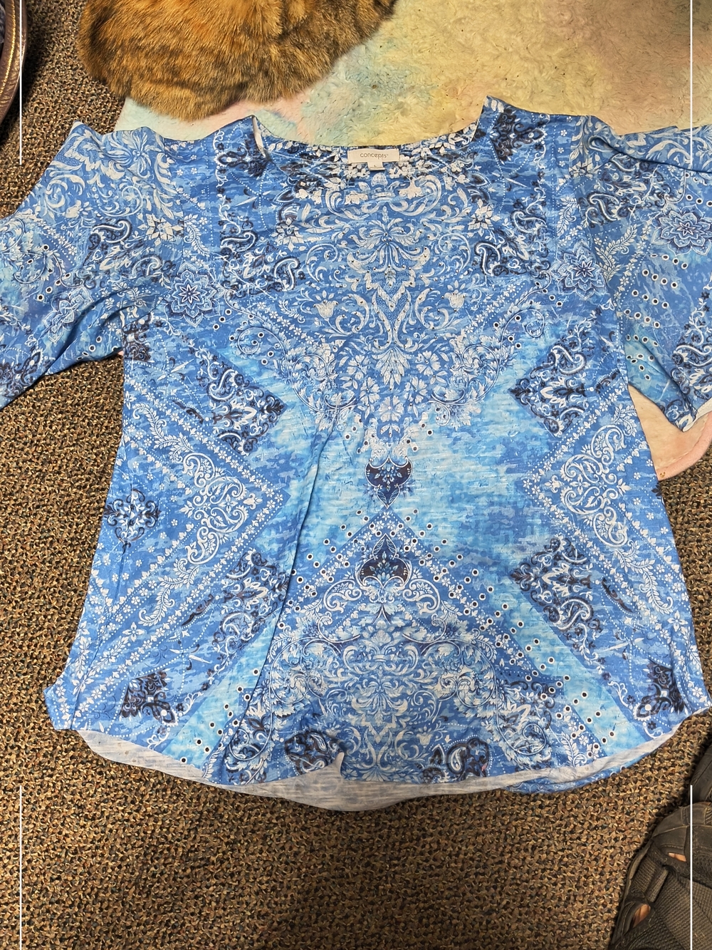 Blue Paisley-Print Short Sleeve Women’s Top by Concepts